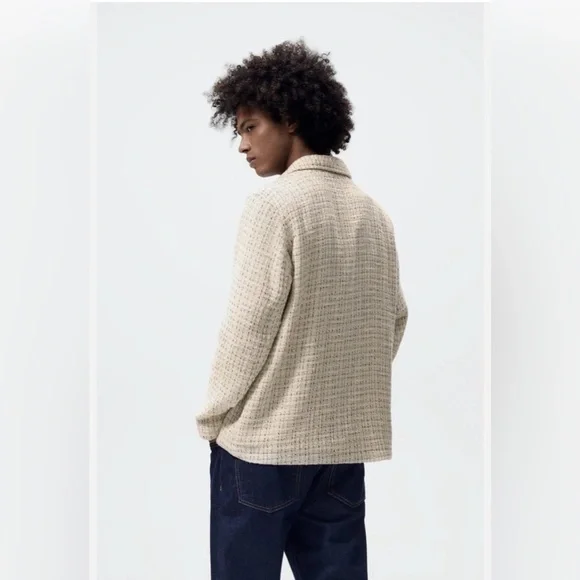 Zara Textured Cream Tweed Long Sleeve Overshirt/Jacket “Shacket” Size M - Picture 6 of 16